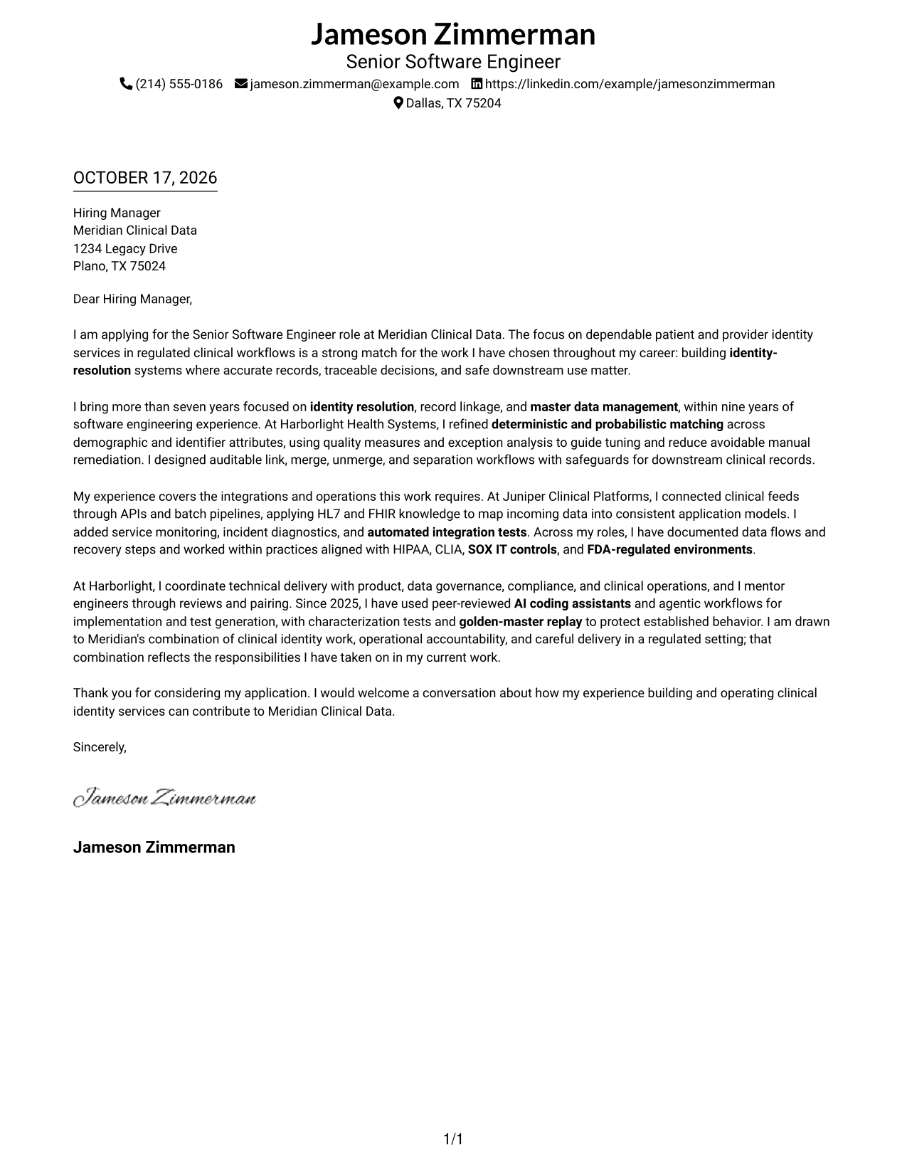 Cover letter example — page 1