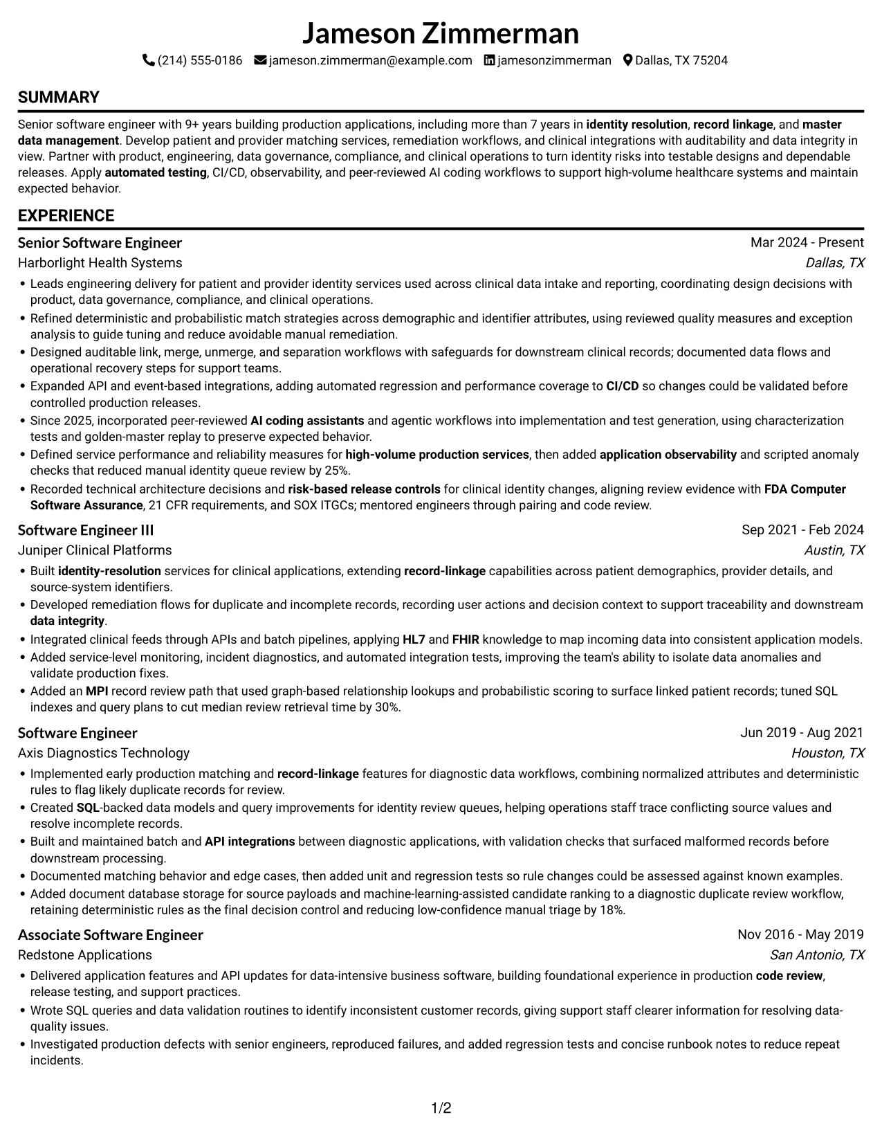 Resume example — page 1