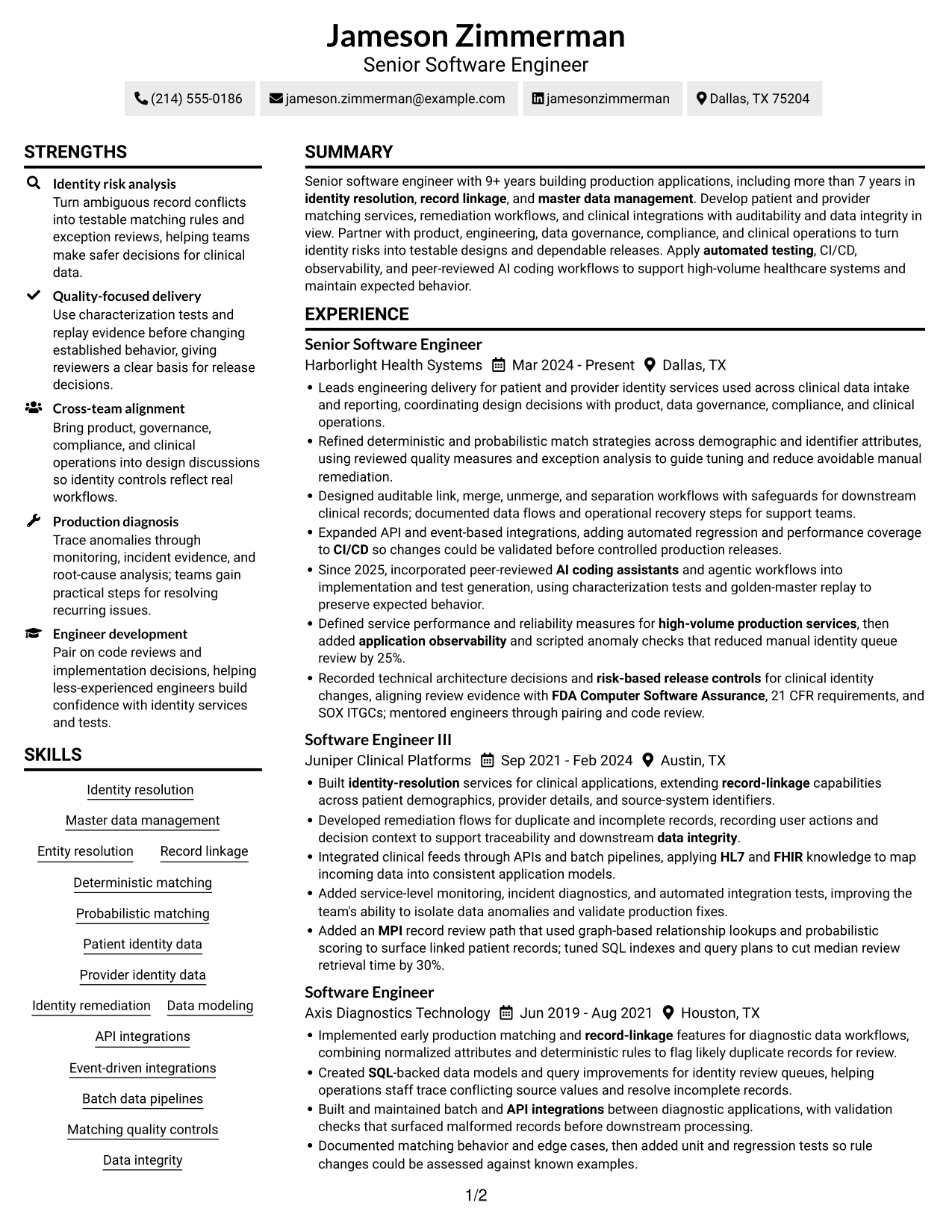 Resume example — page 1
