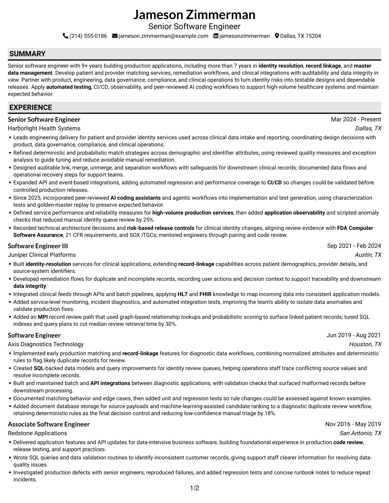 Resume example — page 1