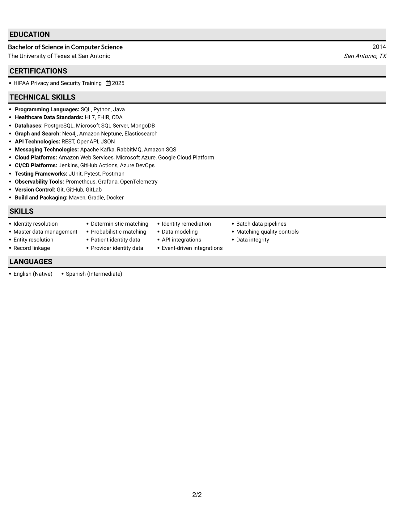 Resume example — page 2