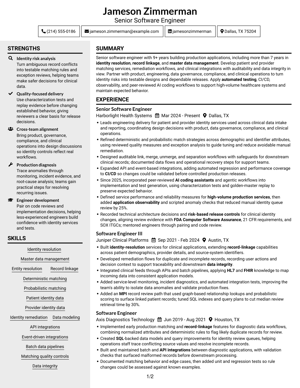 Resume example — page 1