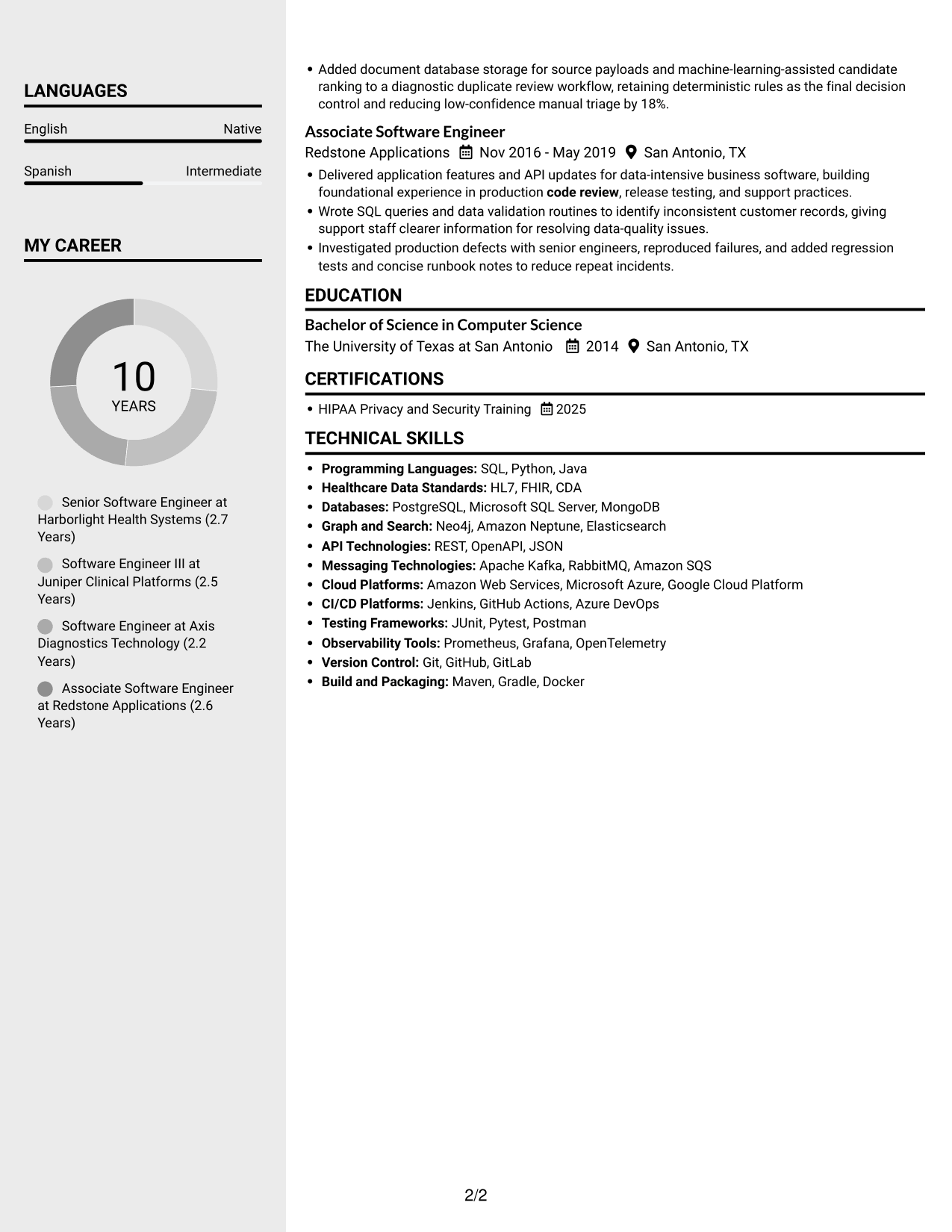 Resume example — page 2