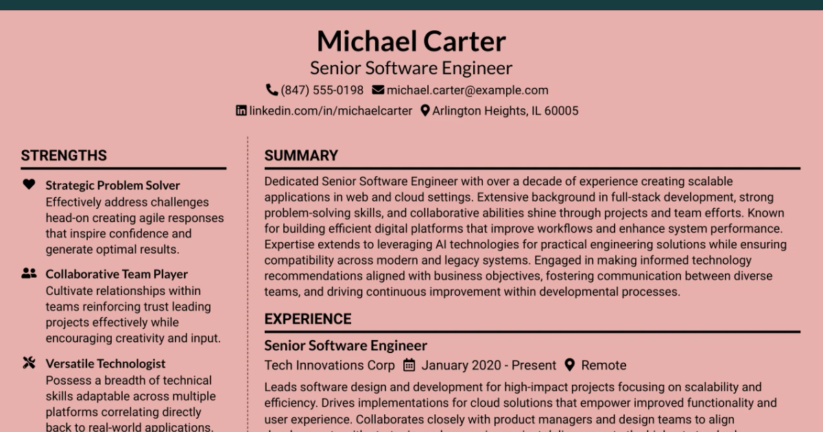 33 Senior Software Engineer Resume Templates with Example 2026 (ATS-Optimized)