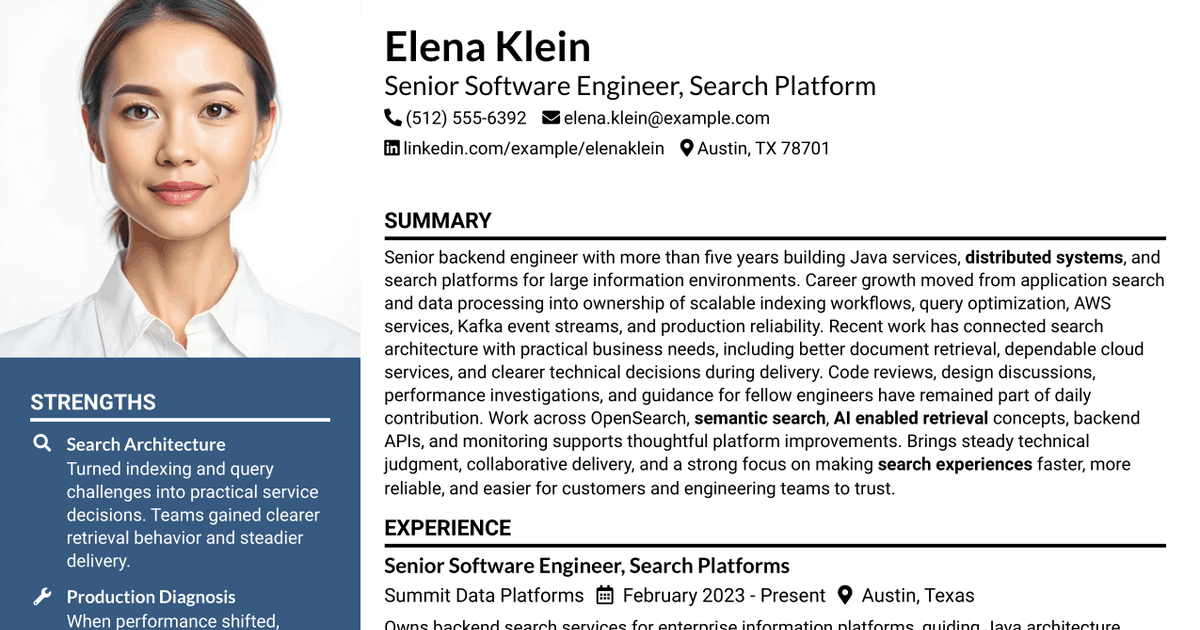 7 Senior Software Engineer - Search Platform Resume Templates with Example