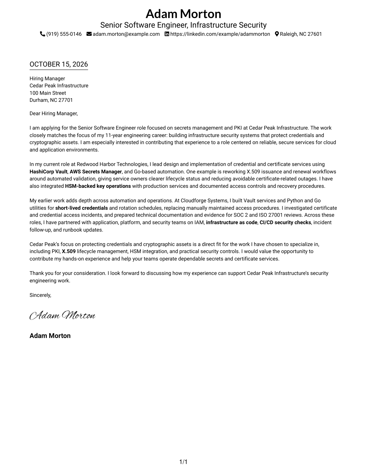 Cover letter example — page 1