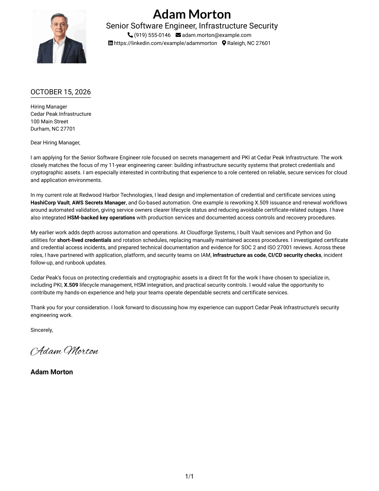 Cover letter example — page 1