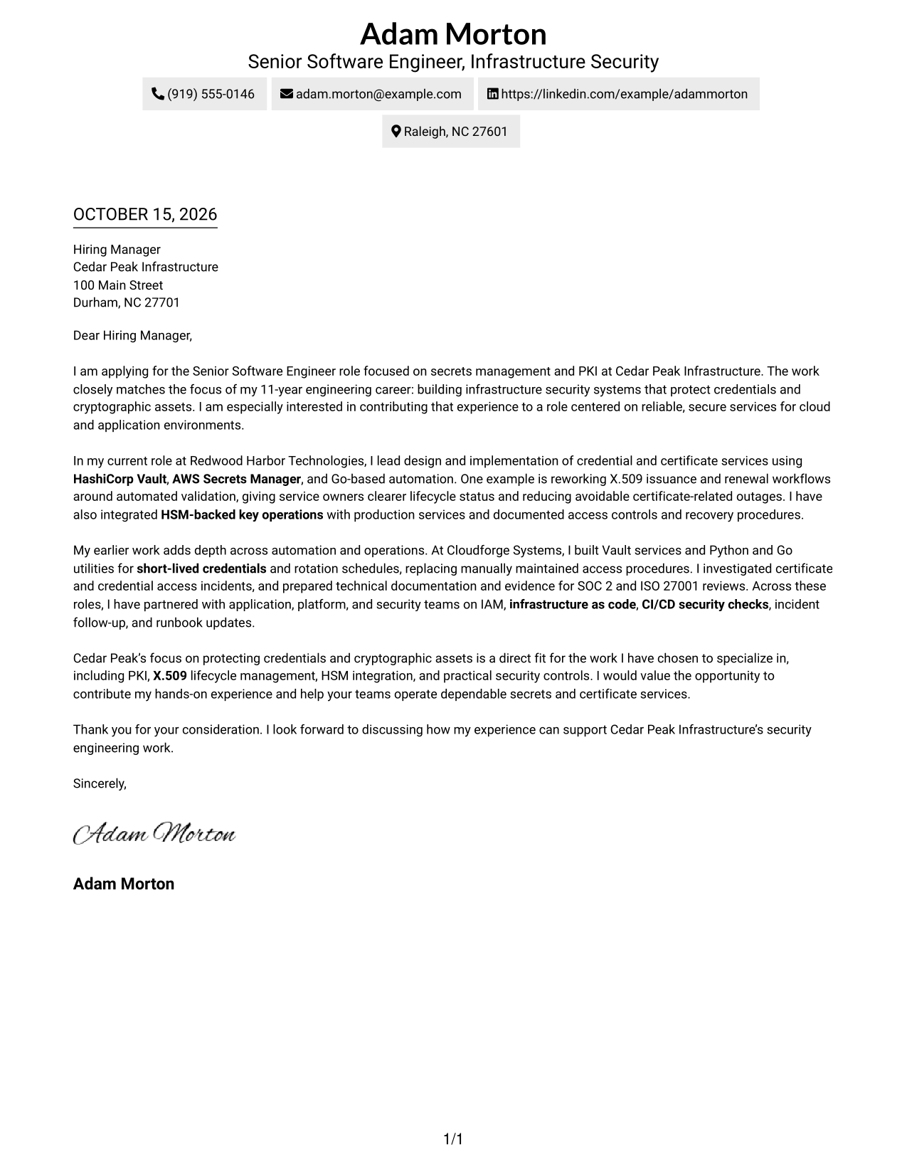 Cover letter example — page 1