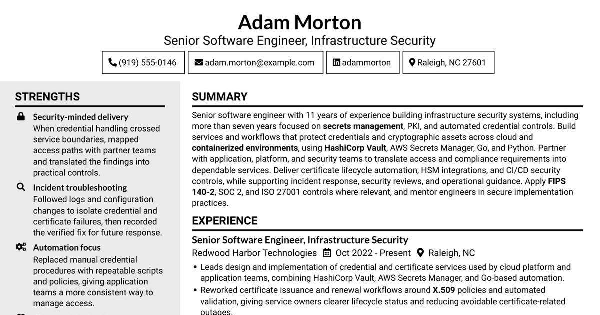 7 Senior Software Engineer - Secrets Management and PKI Resume Templates with Example