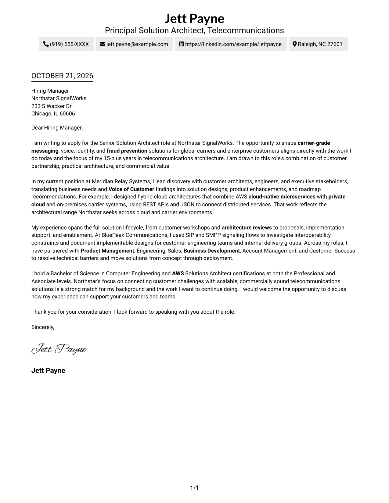 Cover letter example — page 1