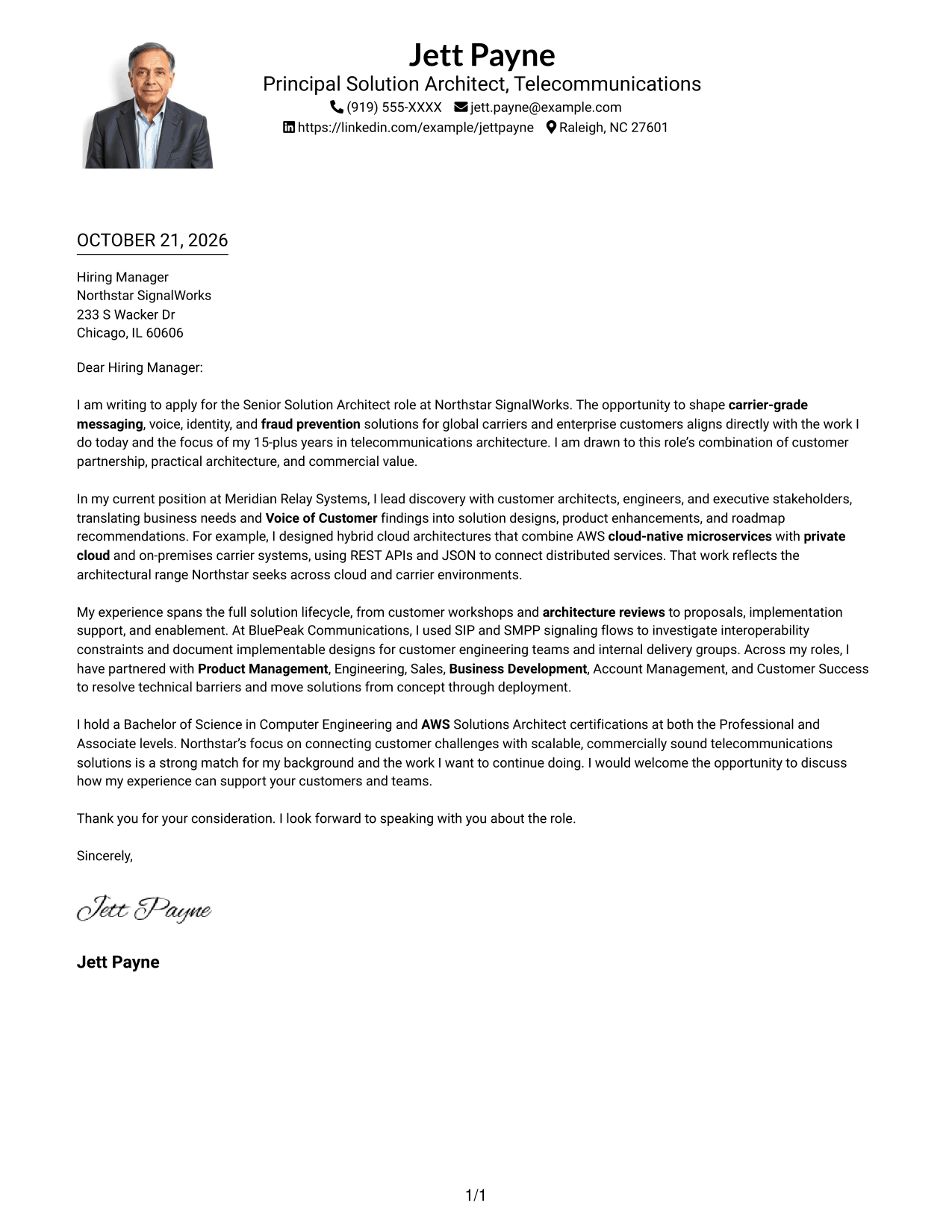 Cover letter example — page 1