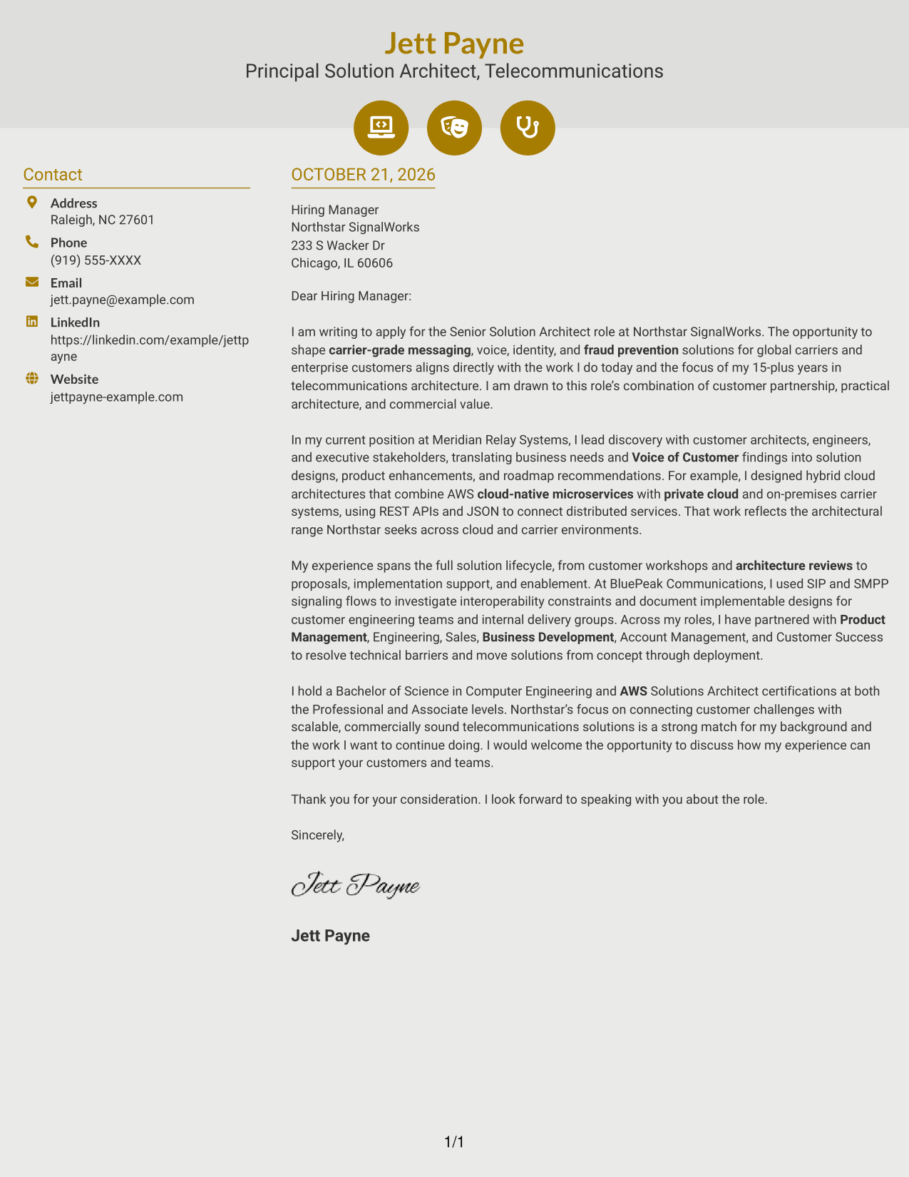 Cover letter example — page 1