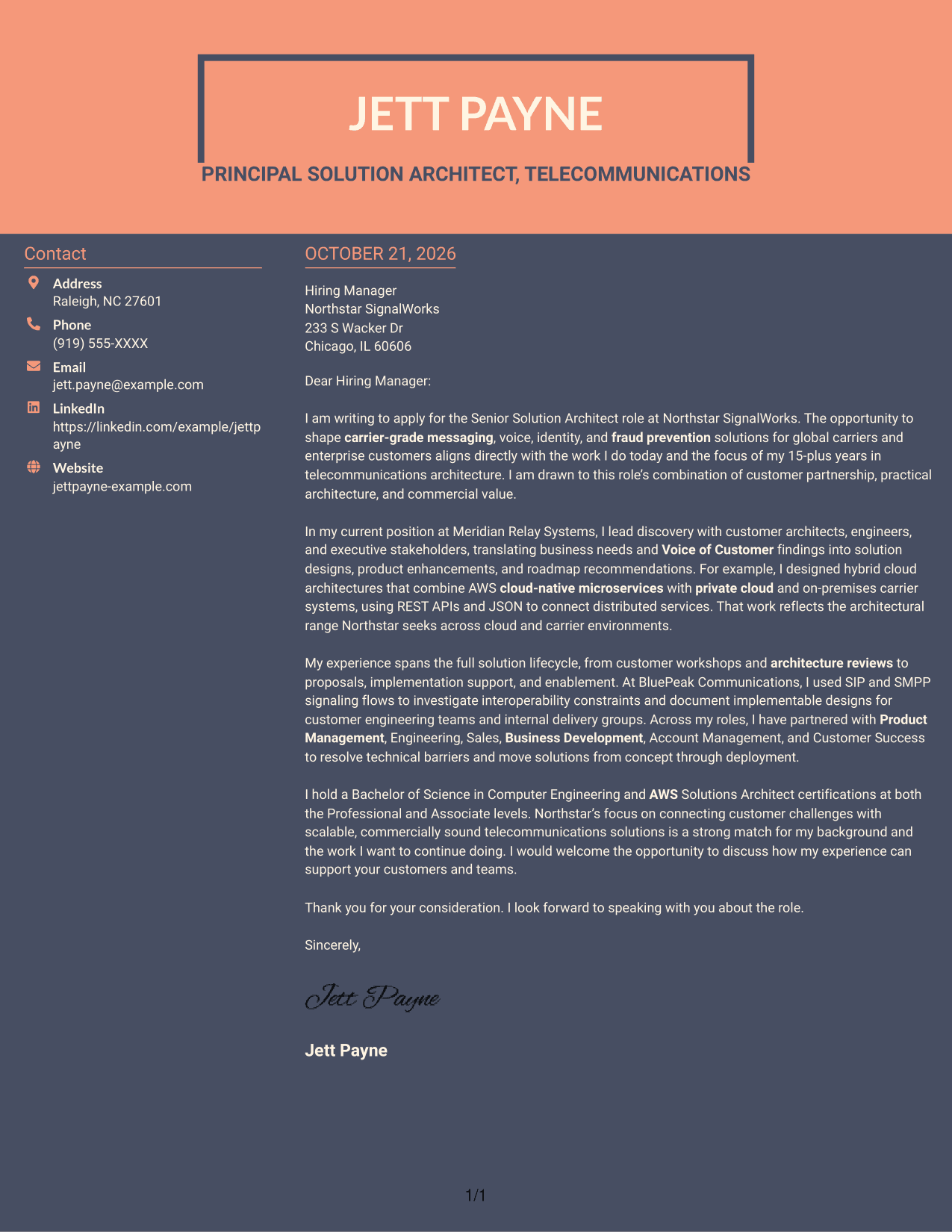Cover letter example — page 1