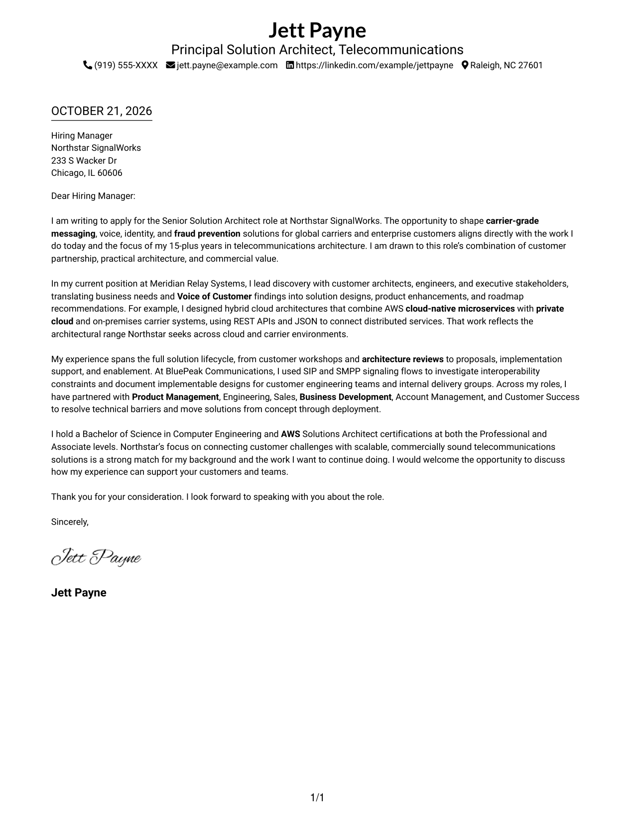 Cover letter example — page 1