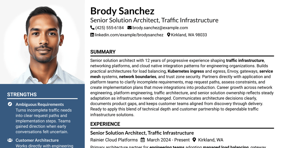 7 Senior Solution Architect, Traffic Infrastructure ASE Resume Templates with Example
