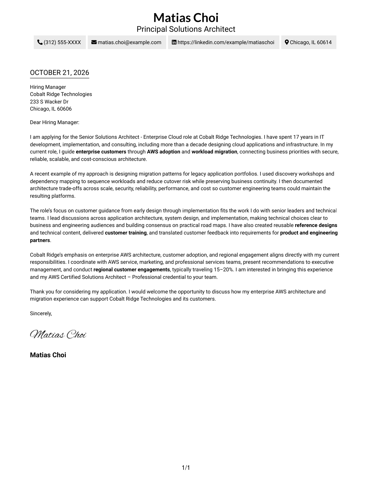Cover letter example — page 1