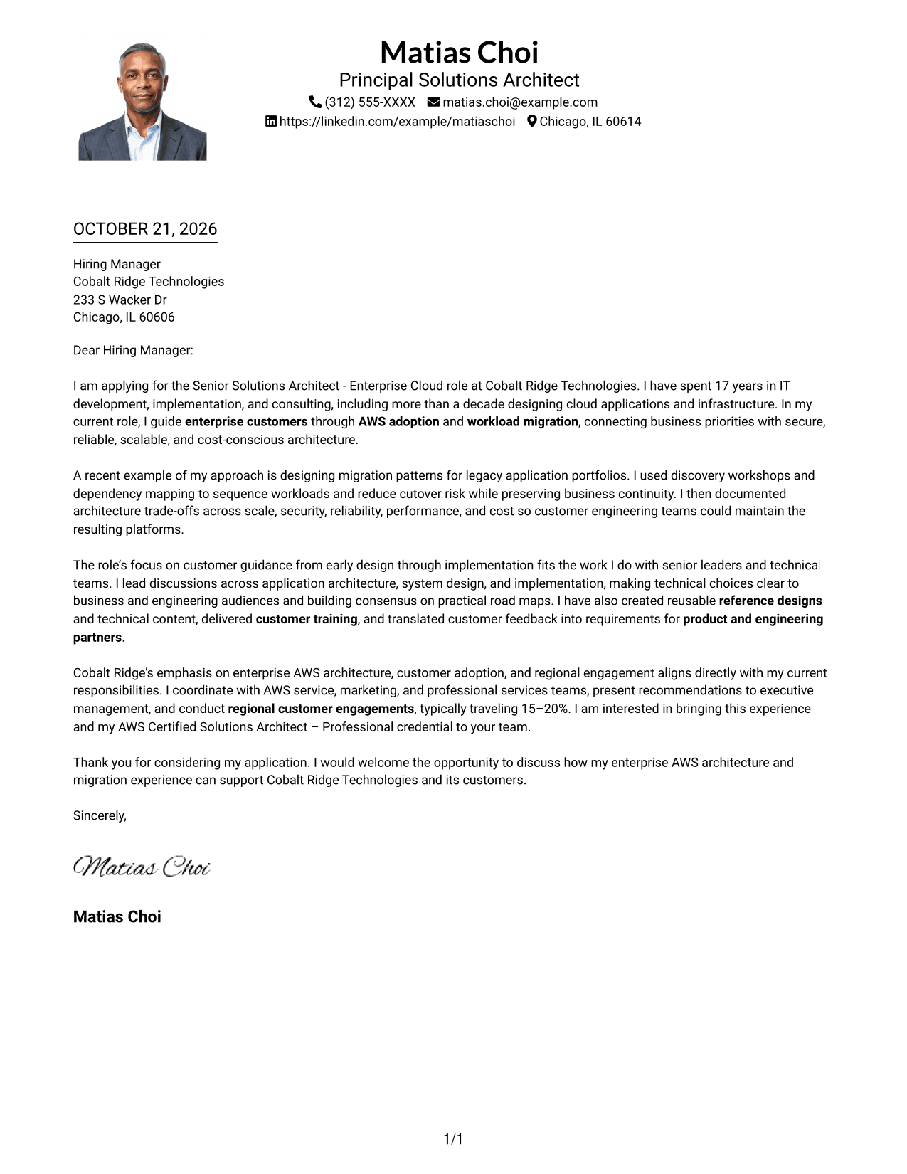 Cover letter example — page 1