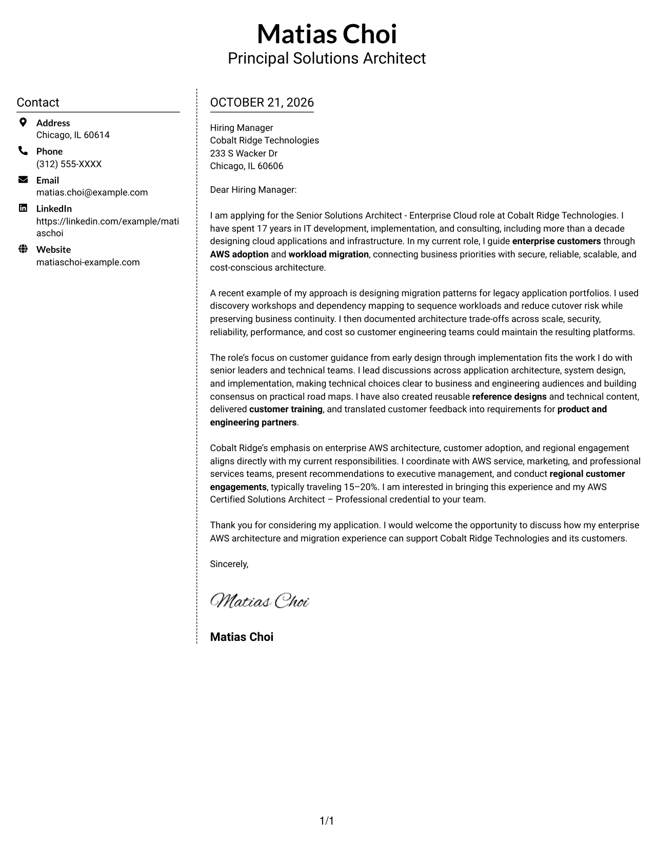 Cover letter example — page 1