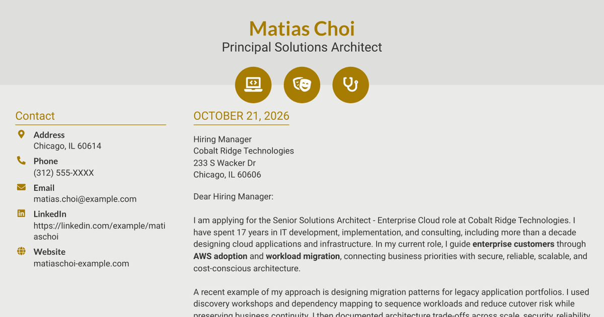 7 Senior Solutions Architect - Enterprise Cloud Cover Letter Templates with Example