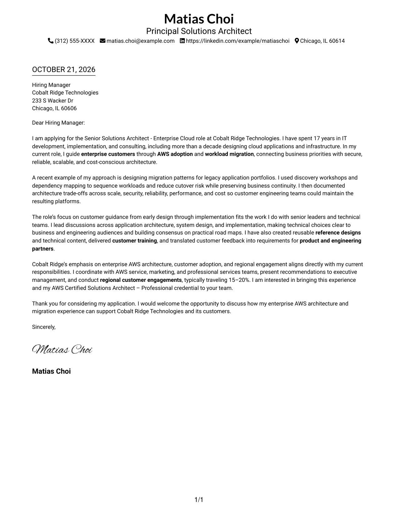 Cover letter example — page 1