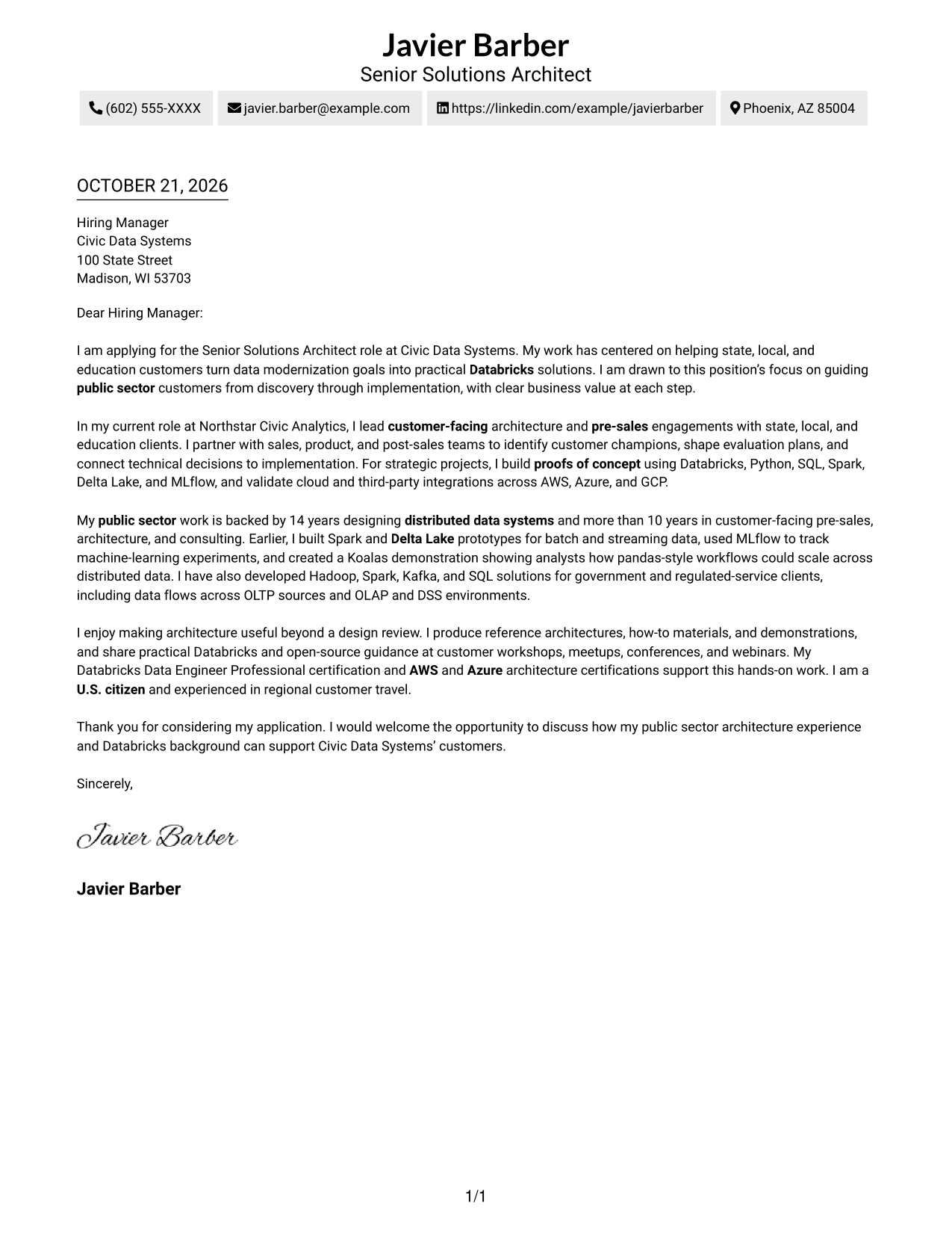 Cover letter example — page 1