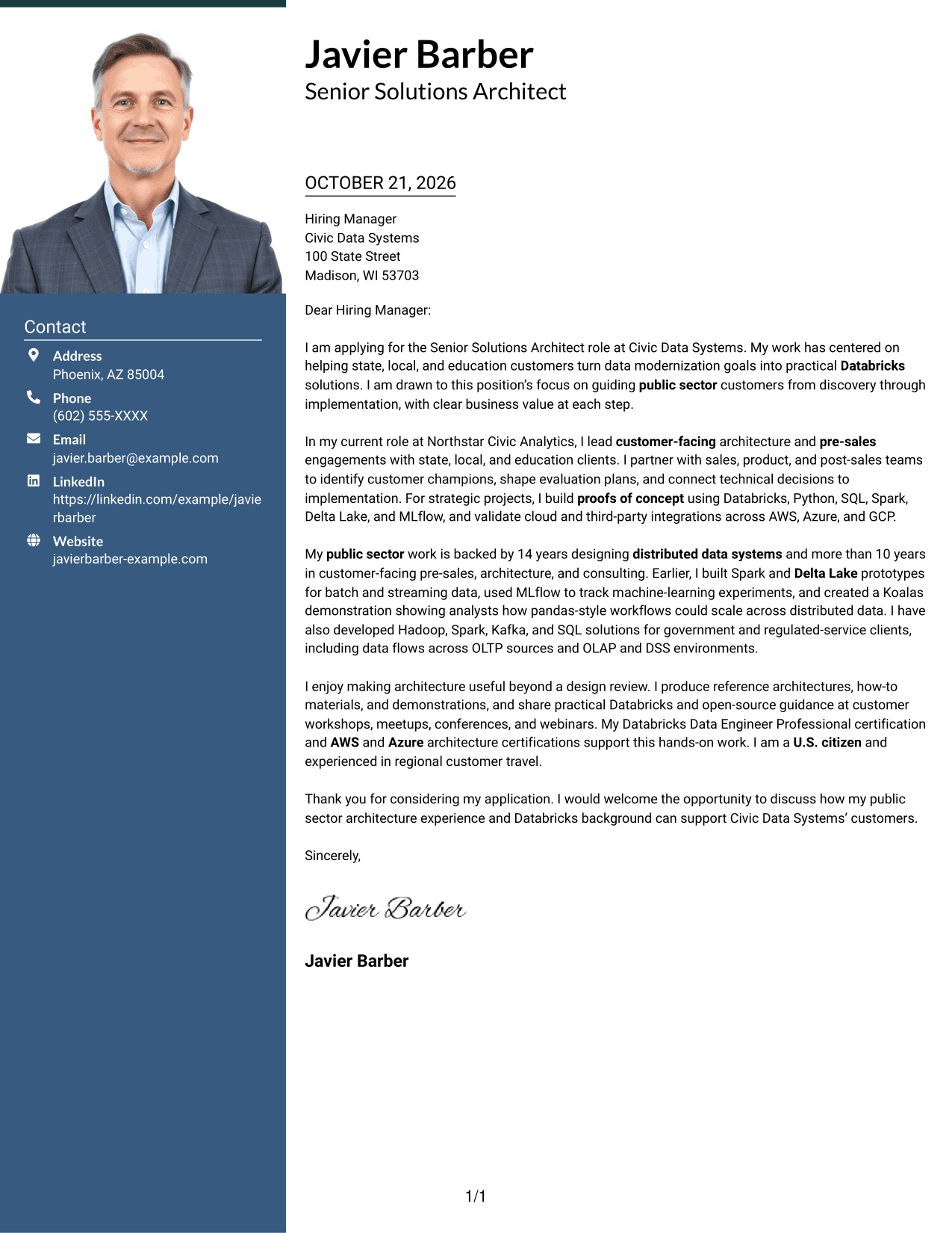Cover letter example — page 1