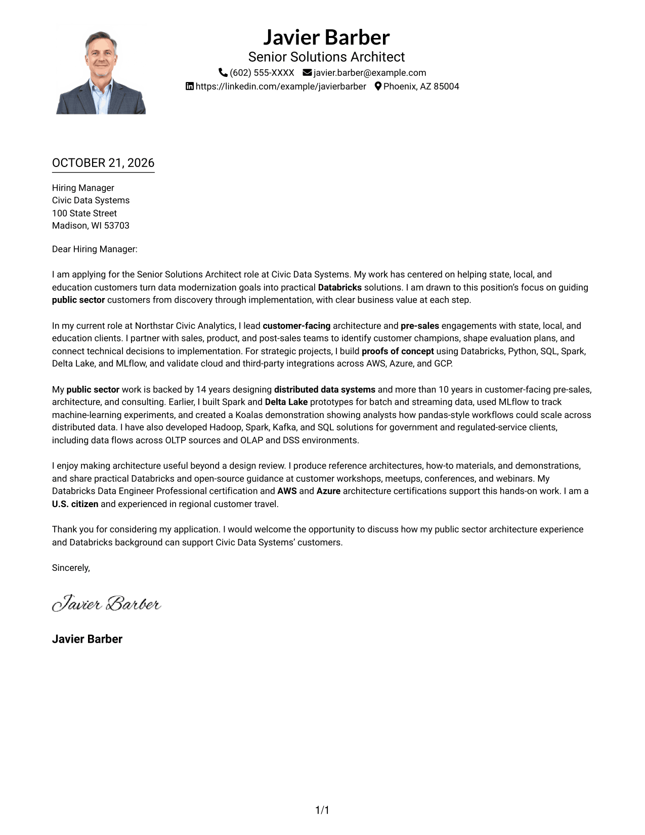 Cover letter example — page 1