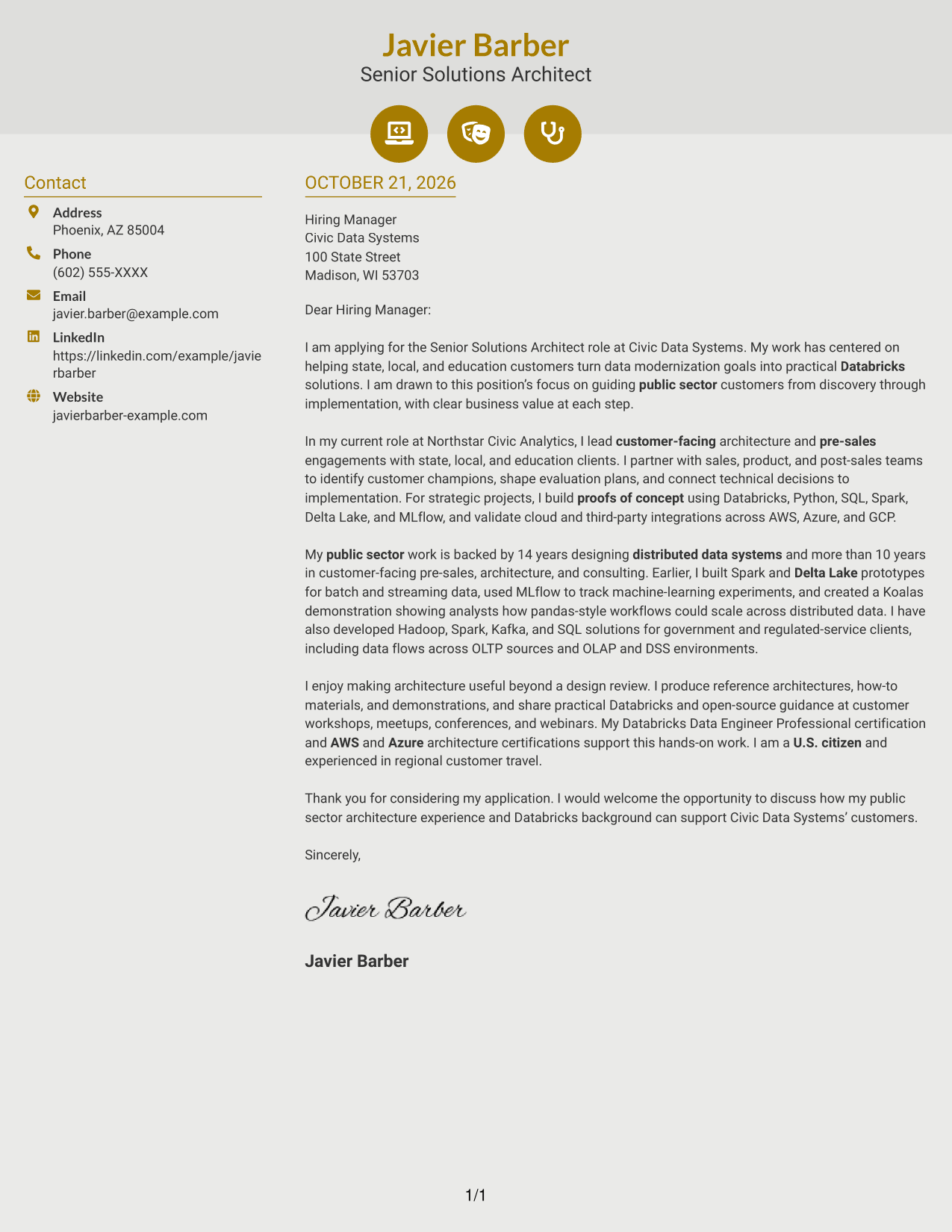 Cover letter example — page 1
