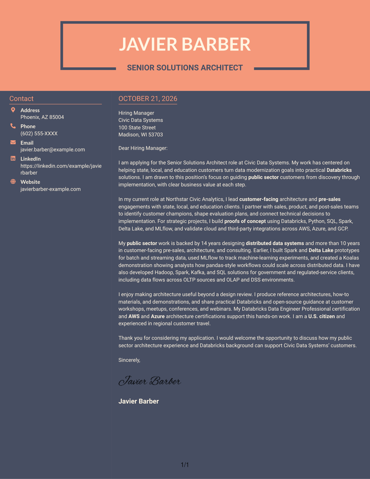 Cover letter example — page 1