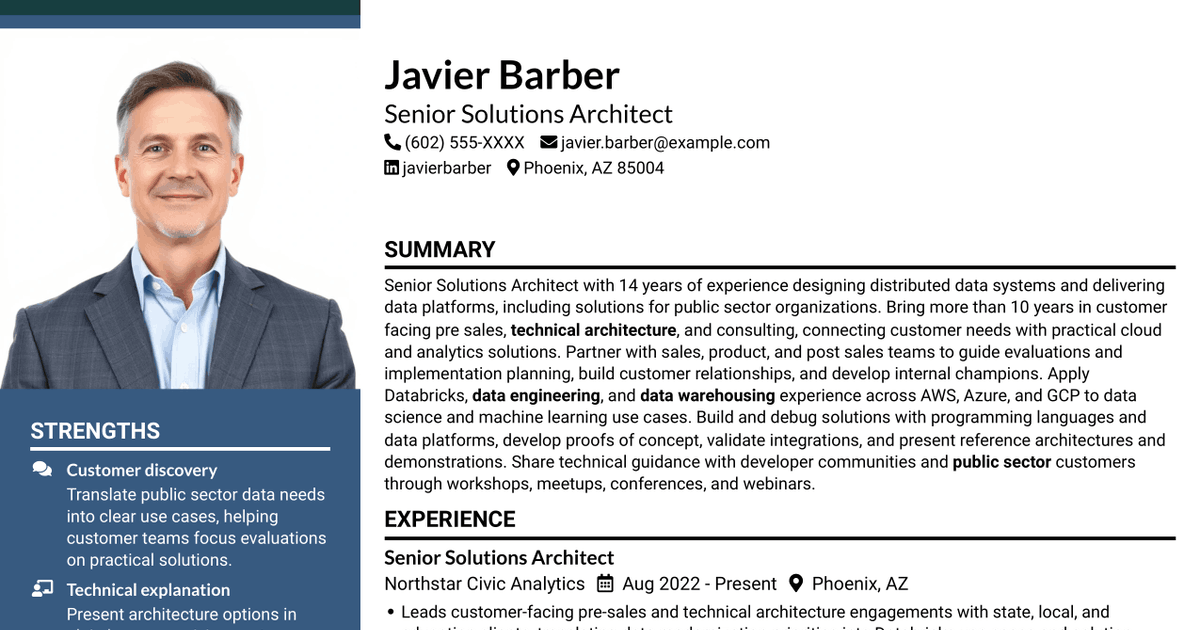 7 Senior Solutions Architect - Public Sector (SLED) Resume Templates with Example