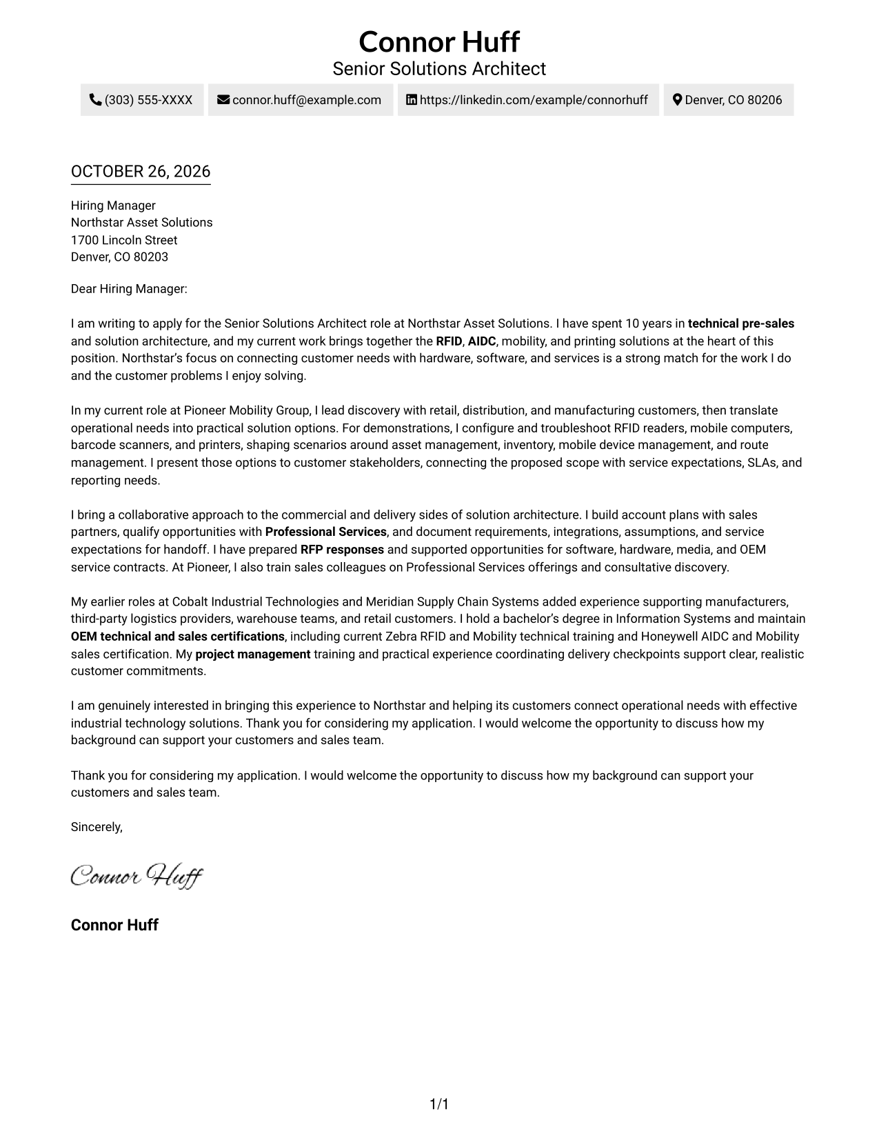Cover letter example — page 1