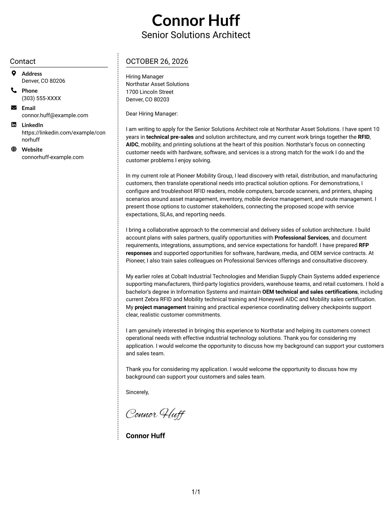 Cover letter example — page 1