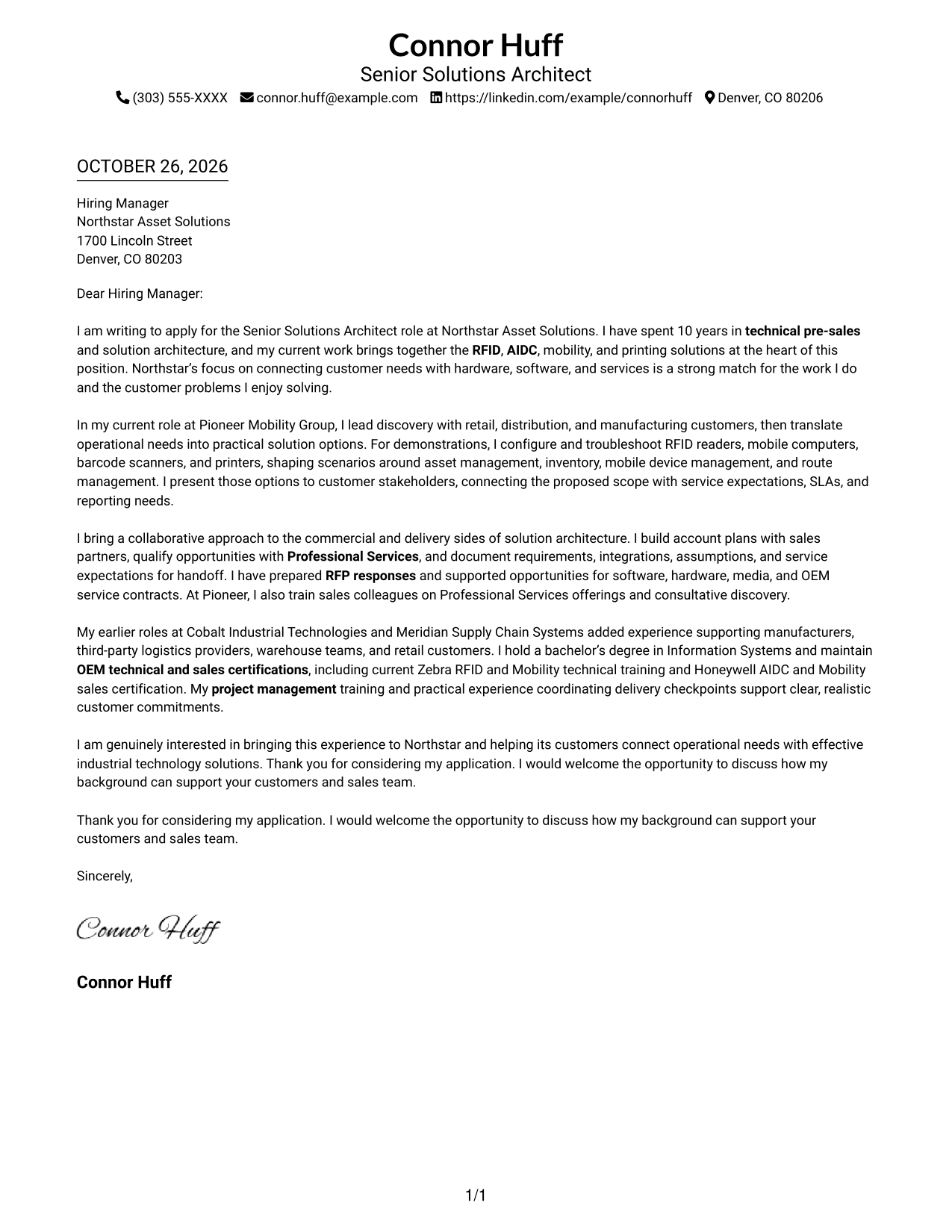 Cover letter example — page 1