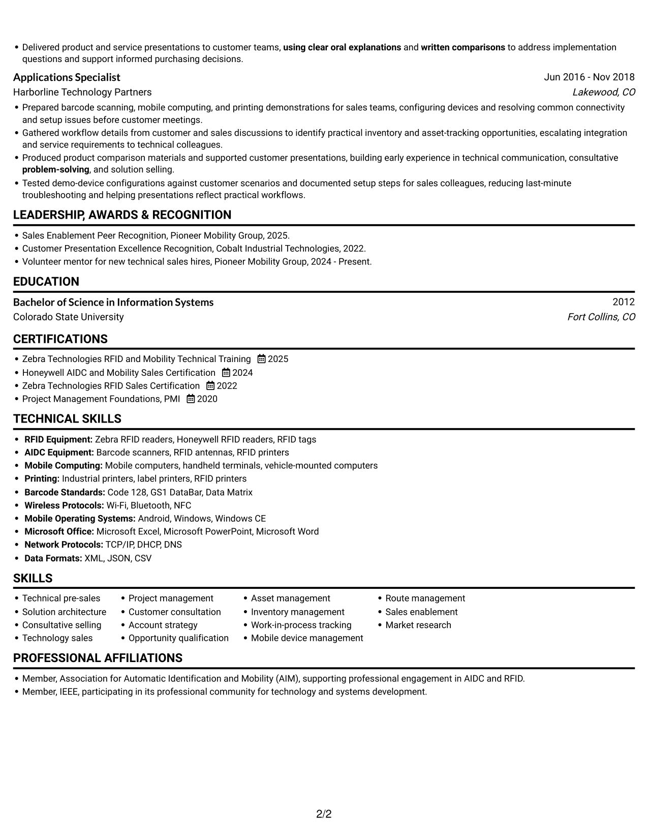 Resume example — page 2