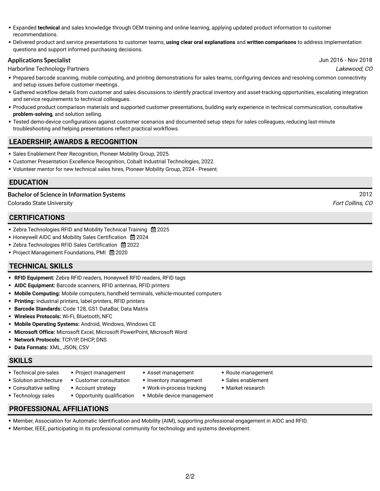 Resume example — page 2