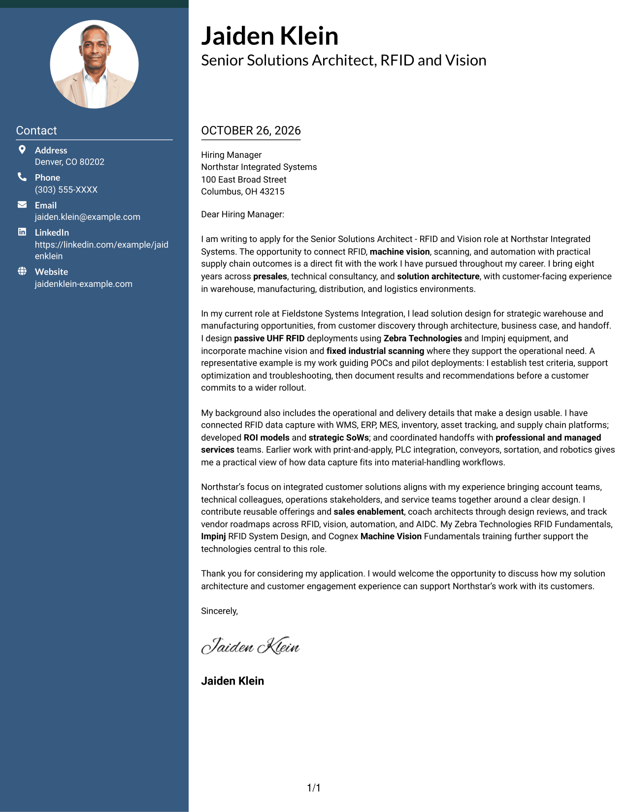 Cover letter example — page 1