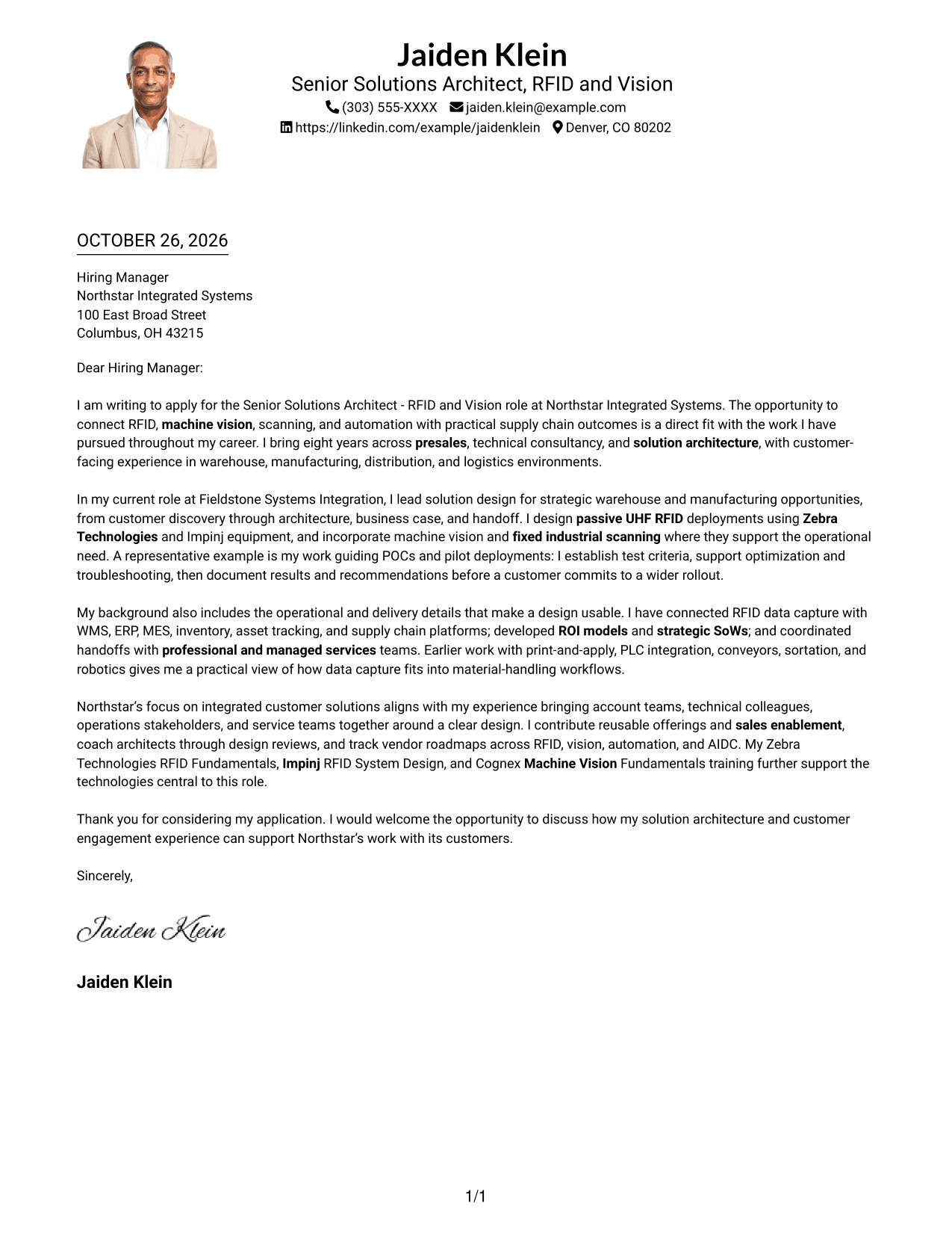 Cover letter example — page 1