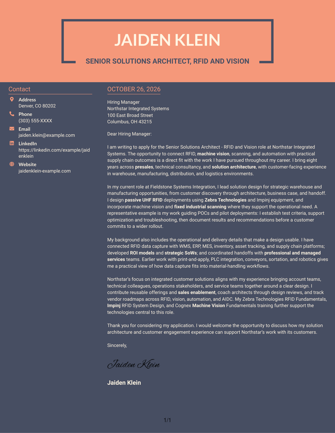 Cover letter example — page 1