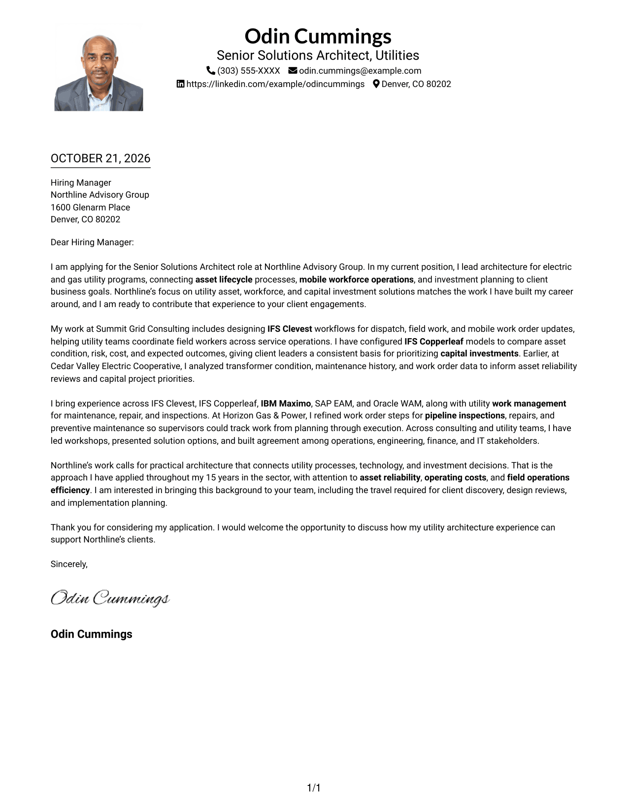 Cover letter example — page 1