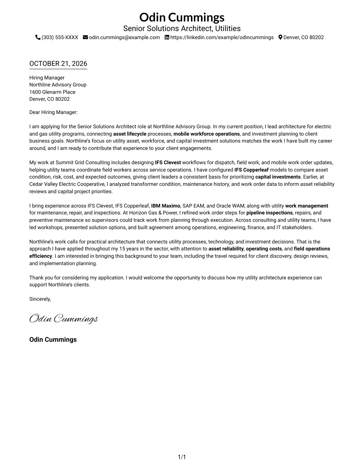 Cover letter example — page 1