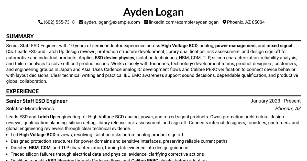 7 Senior Staff ESD Engineer Resume Templates with Example