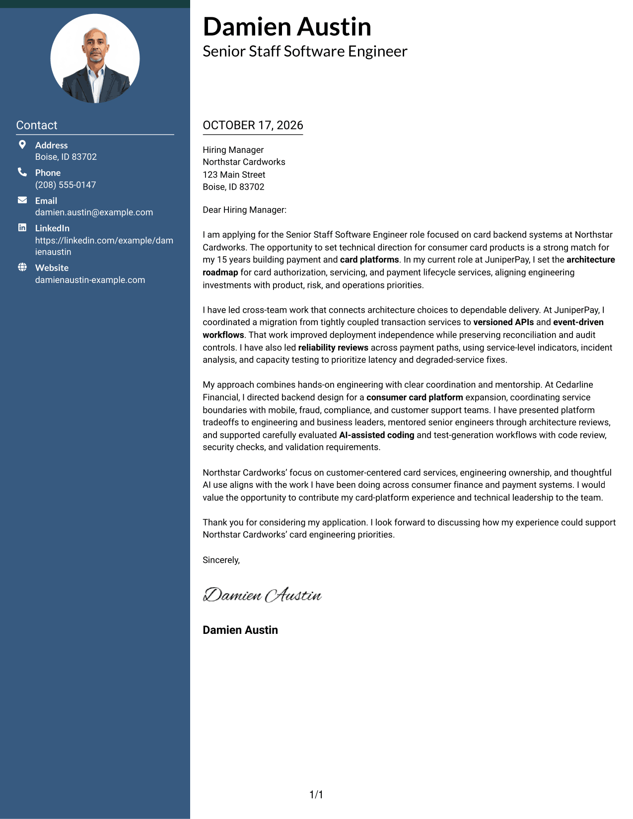 Cover letter example — page 1