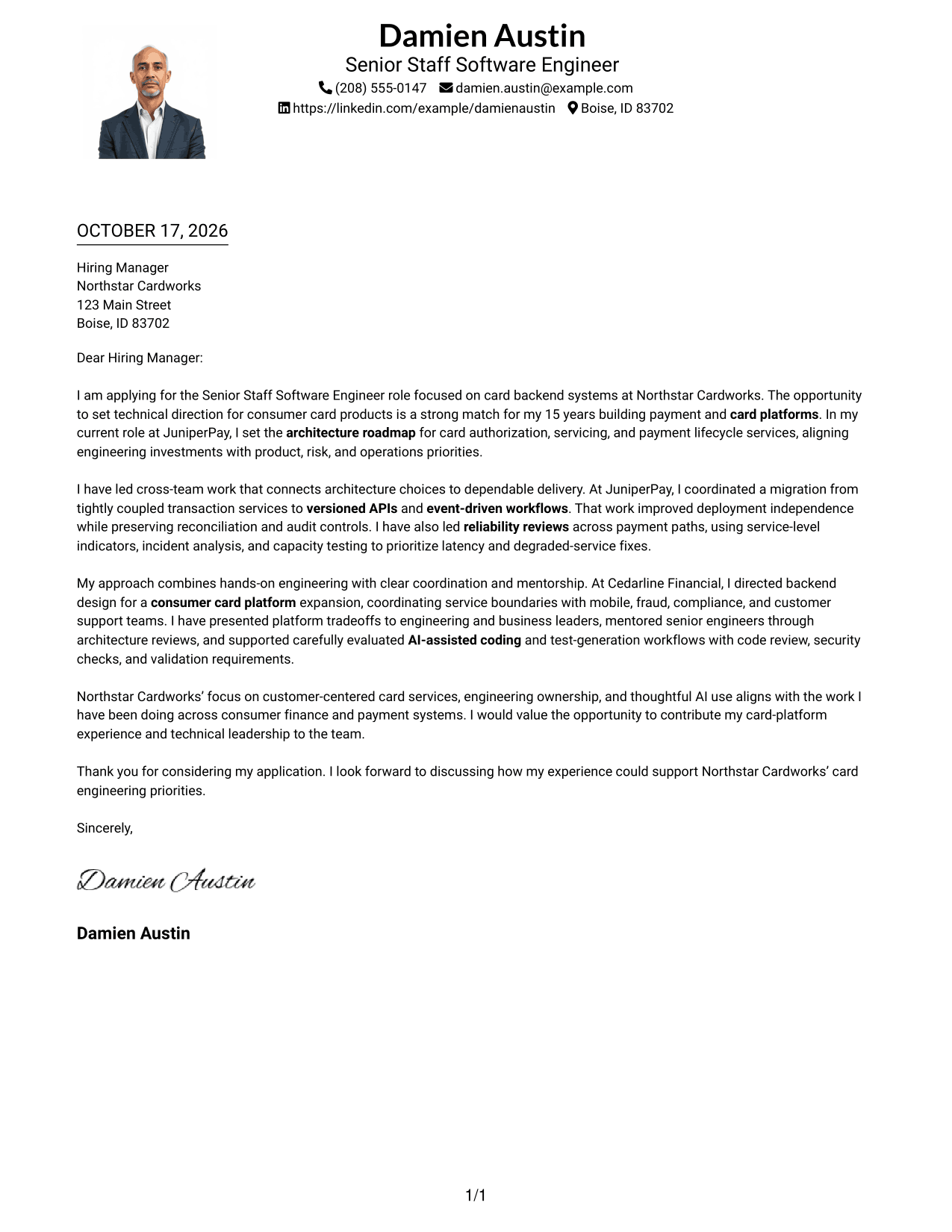 Cover letter example — page 1