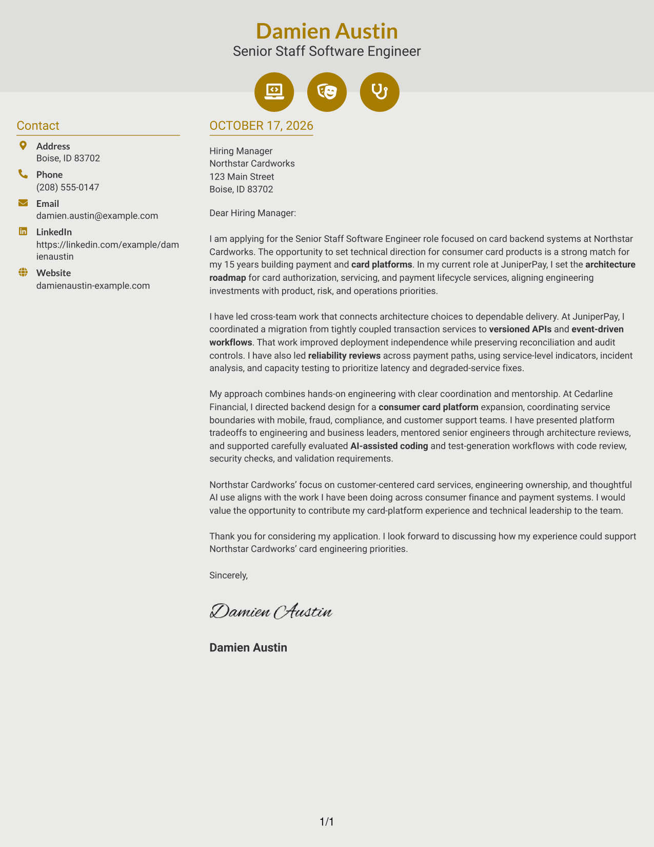 Cover letter example — page 1