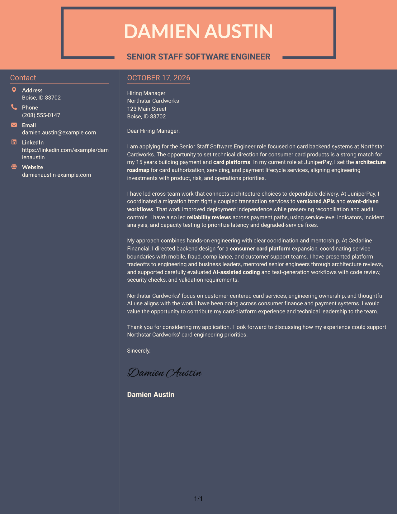Cover letter example — page 1