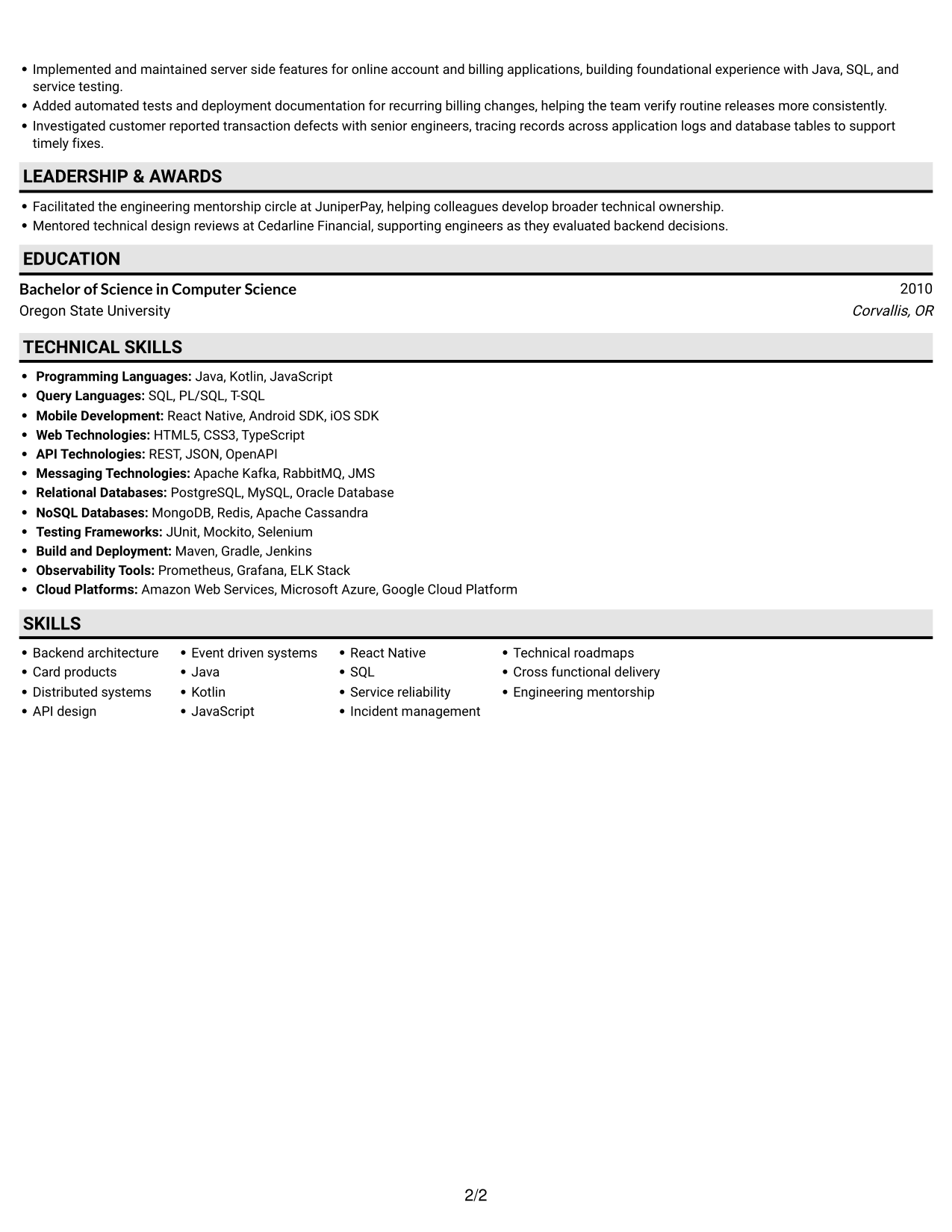 Resume example — page 2