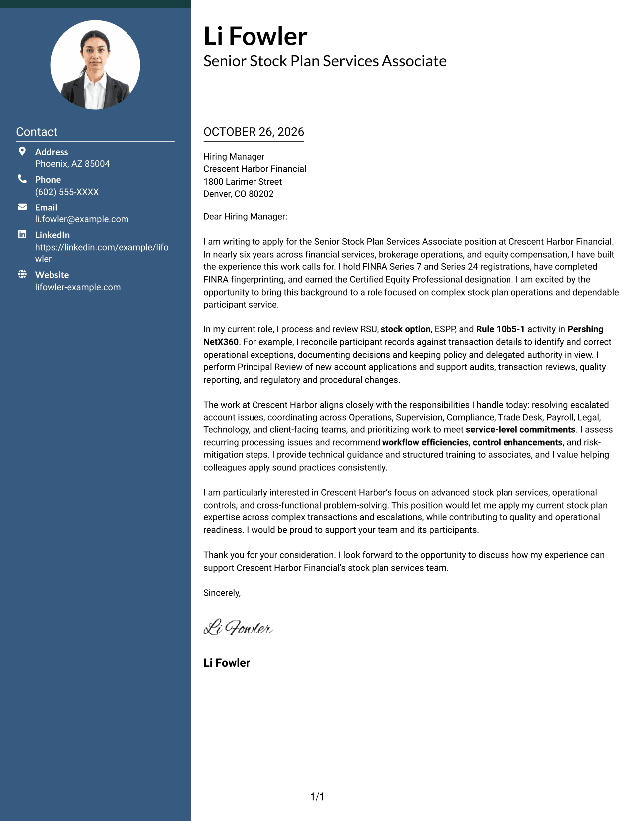 Cover letter example — page 1