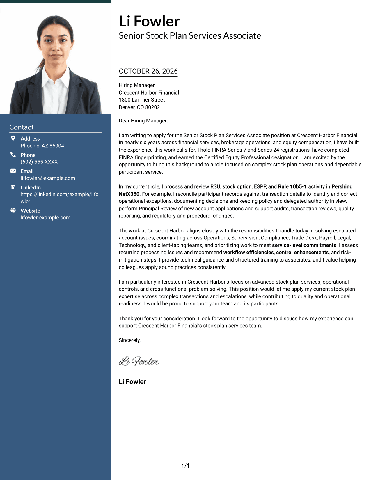 Cover letter example — page 1