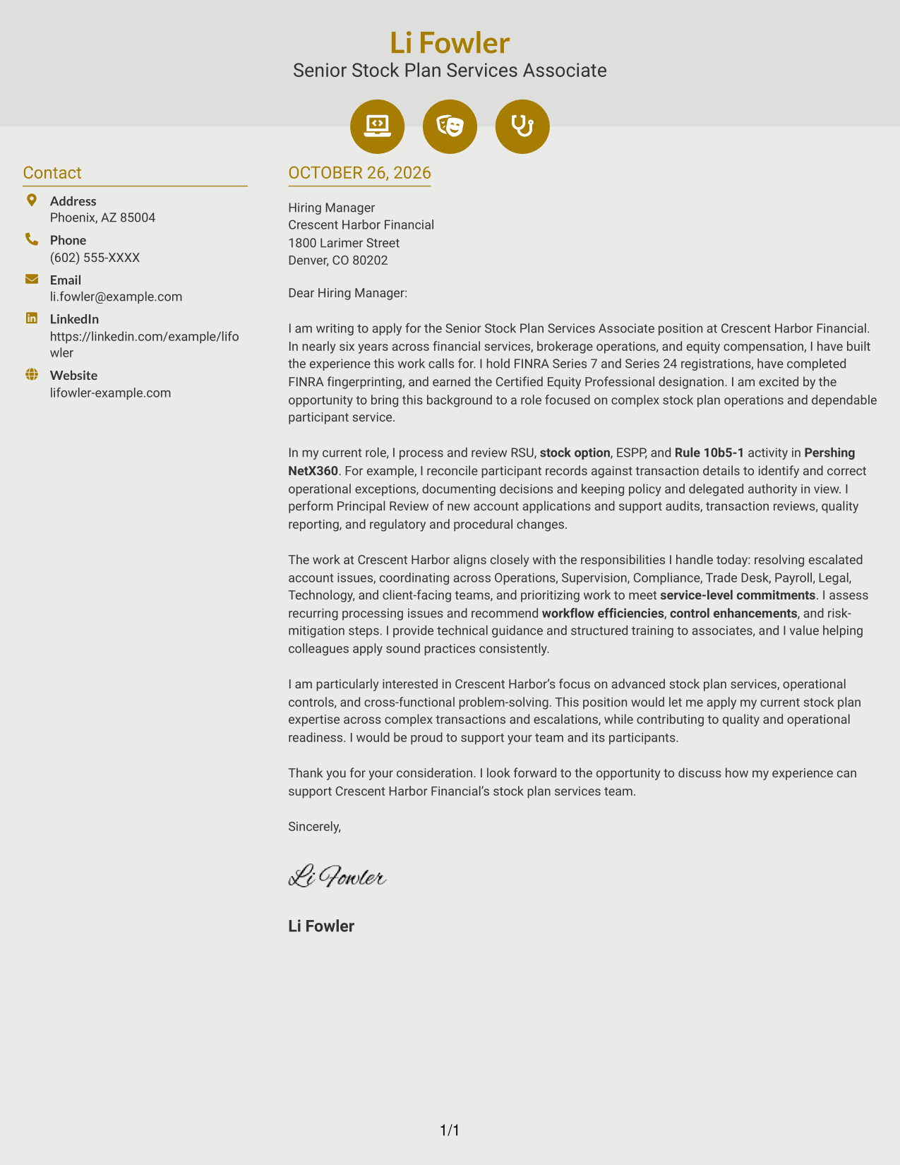 Cover letter example — page 1