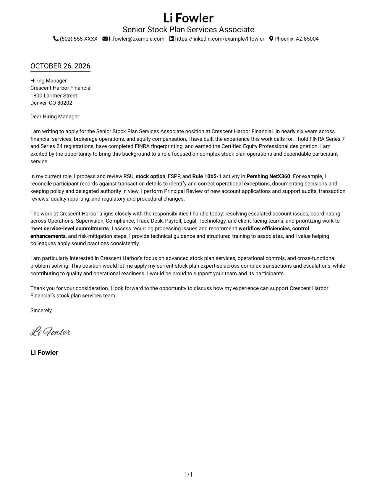 Cover letter example — page 1